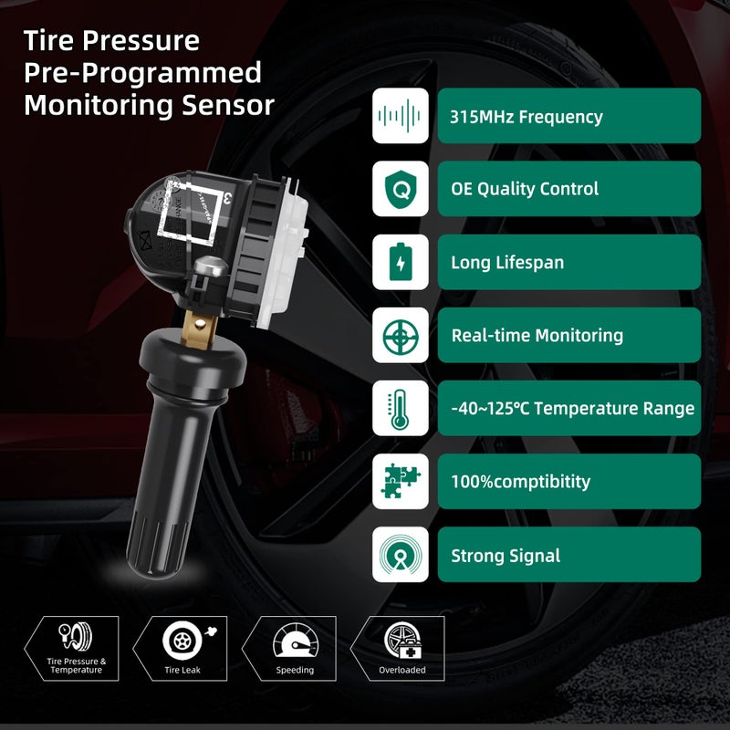 CDWTPS TPMS Sensor GM 4-Pack, 315MHZ Tire Pressure Monitor System for Chevy Silverado GMC Buick Cadillac Hummer Pontiac GM SAAB Saturn Replace#13598771,13598772,13586335,13581558,20923680 - Image 3